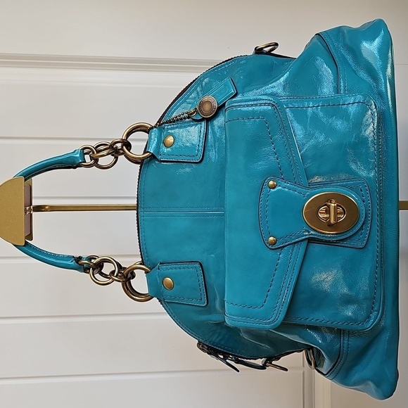 Coach Handbags - Coach 2008 Limited Edition Francine Turnlock Satchel Turquoise Legacy Lining